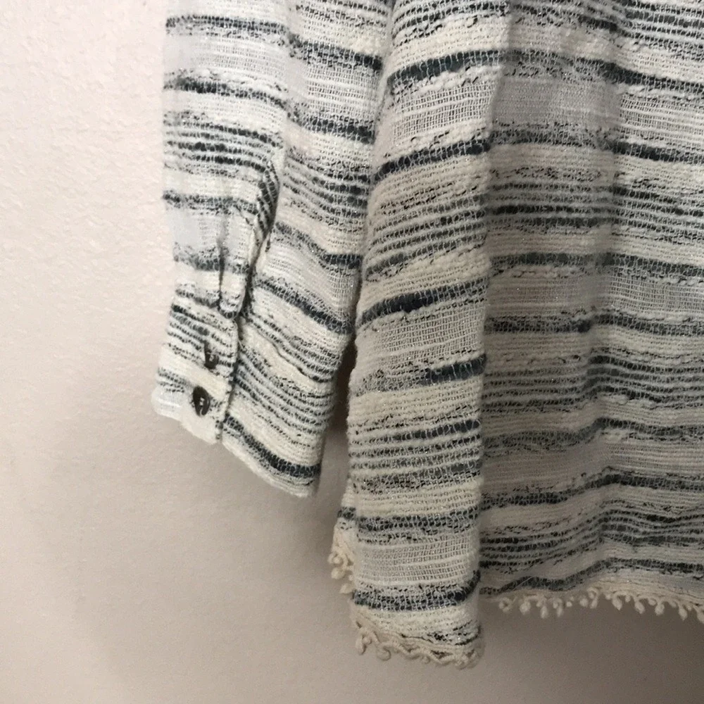 Free People Women's Henley Textured Striped Pullover Top Small